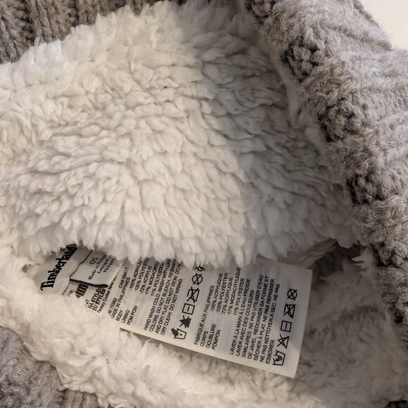 Timberland Grey Cable Knit Beanie with Faux Fur Pom Pom - Picture 3 of 4